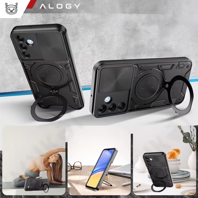 Case for Samsung Galaxy S25 Plus armored Slide Case Ring camera protection housing Alogy CamGuard Pro black