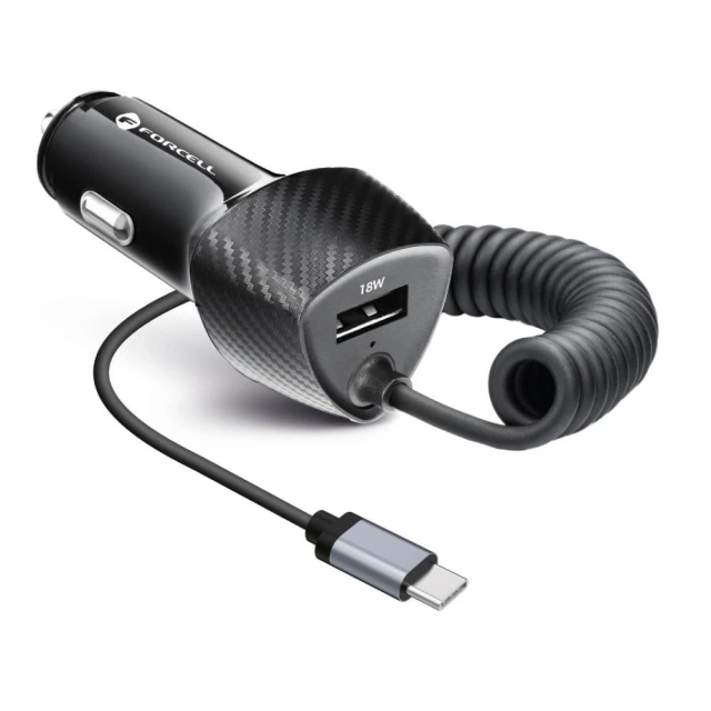 Forcell Carbon Car Charger 38W USB-C USB QC 3.0 PD Cable 1.5m