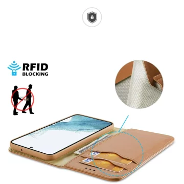 Dux Ducis Hivo protective case for Samsung Galaxy S23 flip cover wallet stand RFID blocking brown