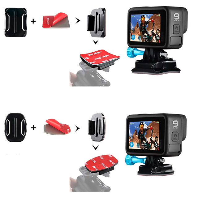 Набір плоских і заокруглених монтажних баз для спортивних камер GoPro, DJI Osmo Action, EKEN, SJCam, Insta360 зі стрічками 3M VHB Alogy - 16 шт.