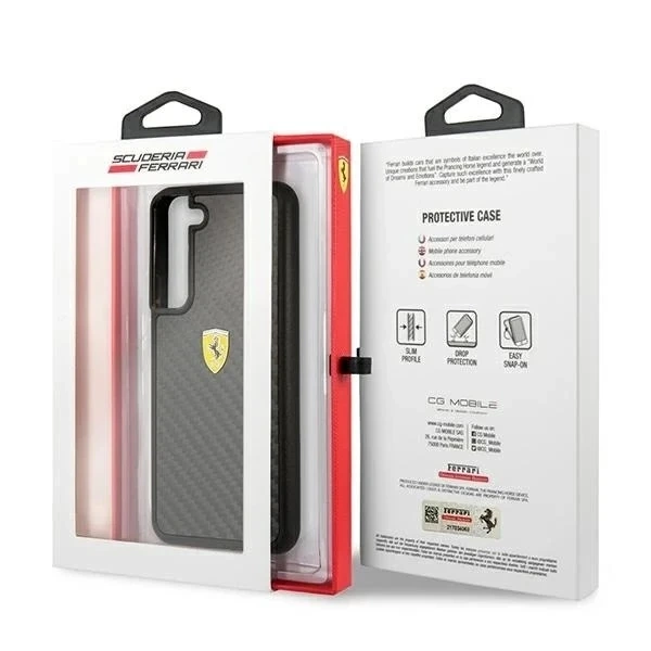 Etui Ferrari FEHCS22MFCAK do Galaxy S22 S906 pevné pouzdro On Track Real Carbon černé/černé