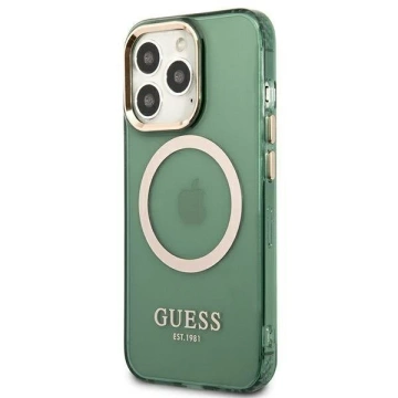 Etui Guess GUHMP13LHTCMA pro Apple iPhone 13 Pro / 13 6,1" zielony/khaki pevné pouzdro Gold Outline Translucent MagSafe