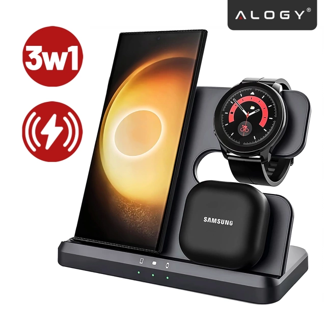 Bezdrôtová indukčná nabíjačka 3v1 Qi 3.0 Rýchla pre Samsung S22 S23 S24 Galaxy Watch Buds Station čierna