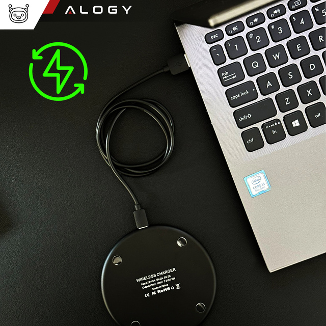 QI bezdrátová indukční nabíječka 15W rychlá LED Alogy kulatá pro iPhone USB-C kabel Černá