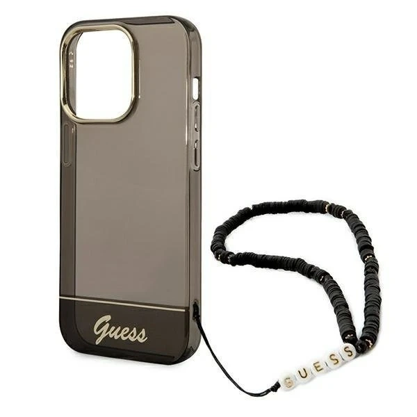 Etui Guess GUHCP14LHGCOHK do Apple iPhone 14 Pro 6,1" černé/černé pevné pouzdro Translucent Pearl Strap