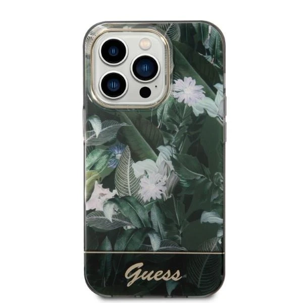 Pouzdro na telefon Guess pro iPhone 14 Pro 6,1" zelené/zelené pevné pouzdro Jungle Collection