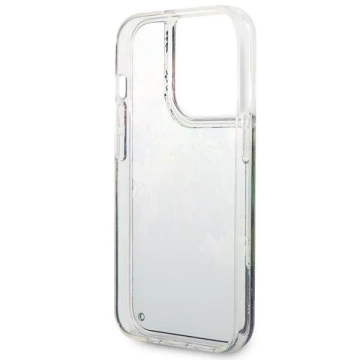 Etui Guess GUHCP14LLFLSB do Apple iPhone 14 Pro 6,1" niebieski/modré pevné puzdro Flower Liquid Glitter