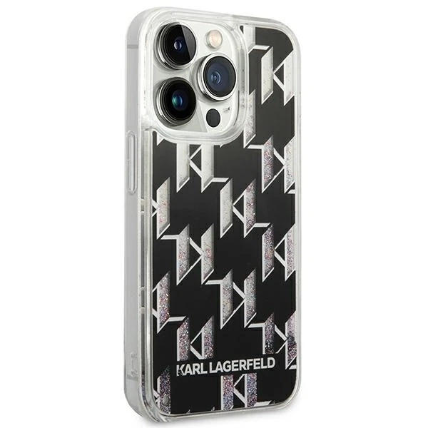 Etui Karl Lagerfeld KLHCP14XLMNMK na iPhone 14 Pro Max 6,7" pevné puzdro Liquid Glitter Monogram czarny/black