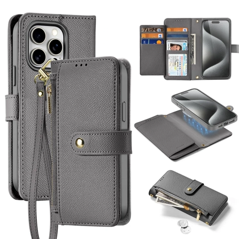 iPhone 15 Pro Dux Ducis Lawa Wallet Mag Leather Case Gray
