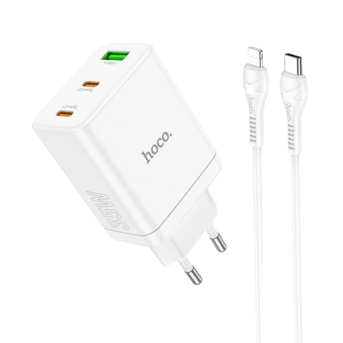 HOCO nástenná nabíjačka 2 x USB A kábel typu C typu C do Lightning PD QC3.0 3A 35W biela