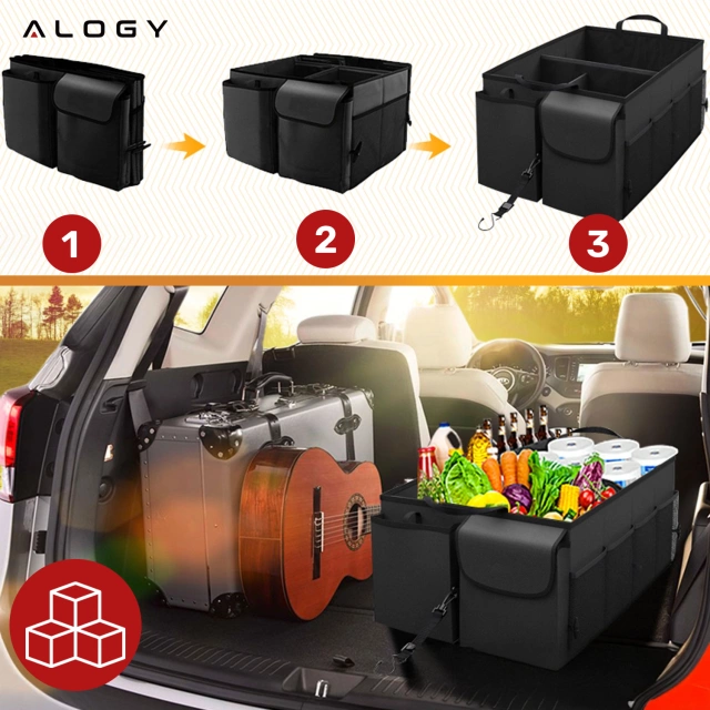 Car trunk organizer storage bag for car large trunk Black XXL Alogy hard cover