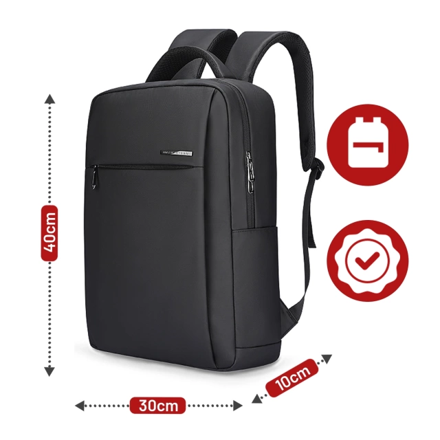 Mark Ryden 15,6" Laptop-Rucksack, Handgepäck, kostenlos, wasserdicht, für Business und Reisen, verstärkt, YKK-Reißverschluss, Oxford-Gewebe, 40 × 30 × 10 cm – Schwarz