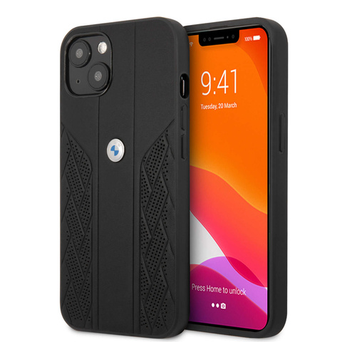 Etui na telefon BMW BMHCP13SRSPPK do Apple iPhone 13 Mini 5,4" czarny/black hardcase Leather Curve Perforate