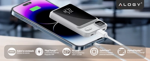 PowerBank Alogy MagCharge 22.5W PD20W PowerDelivery Fast Charging 10000mAh Wireless for MagSafe White
