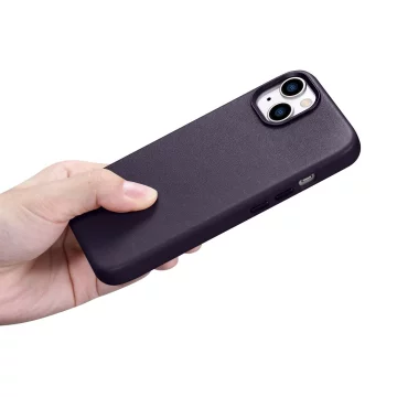 iCarer Case Leder Echtleder Handyhülle für iPhone 14 Plus Dunkellila (MagSafe-kompatibel)