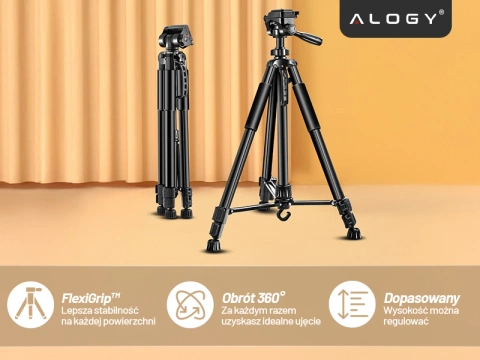 Stativ Fotografie Stativ Universal Kameraständer 1/4 Kamera Handyhalter 170 cm Alogy Schwarz