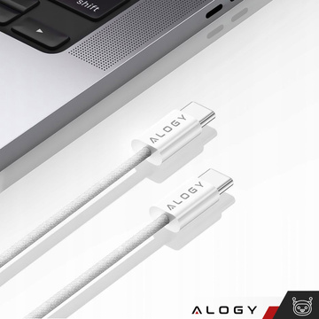 Kabel USB-C typu C silný rychlý PD 2M pro iPhone 15 Alogy nylonový kabel Bílý