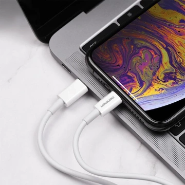 Nabíjací kábel USB typu C na typ C PD 20W 2m biely Denmen s rýchlym nabíjaním