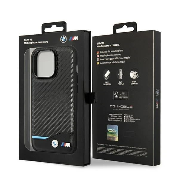 BMW BMHCP14L22NBCK Phone Case for Apple iPhone 14 Pro 6.1" black/black Leather Carbon