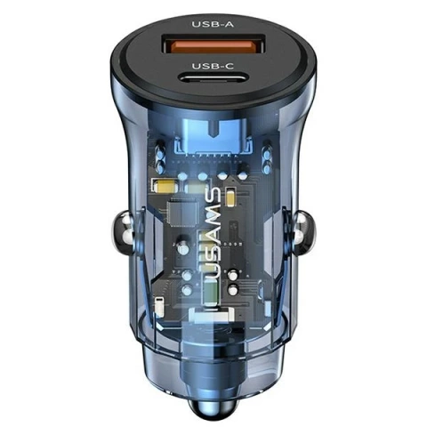USAMS Nabíjačka do auta 1xUSB 1xUSB-C C32 30W Fast Charge modrá/modrá CC164CC02 (US-CC164)