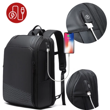 Bange voděodolný batoh na 15,6" notebook, městský cestovatel, 45x30x16 cm, do práce, do letadla, pánské, dámské, s USB portem Černá
