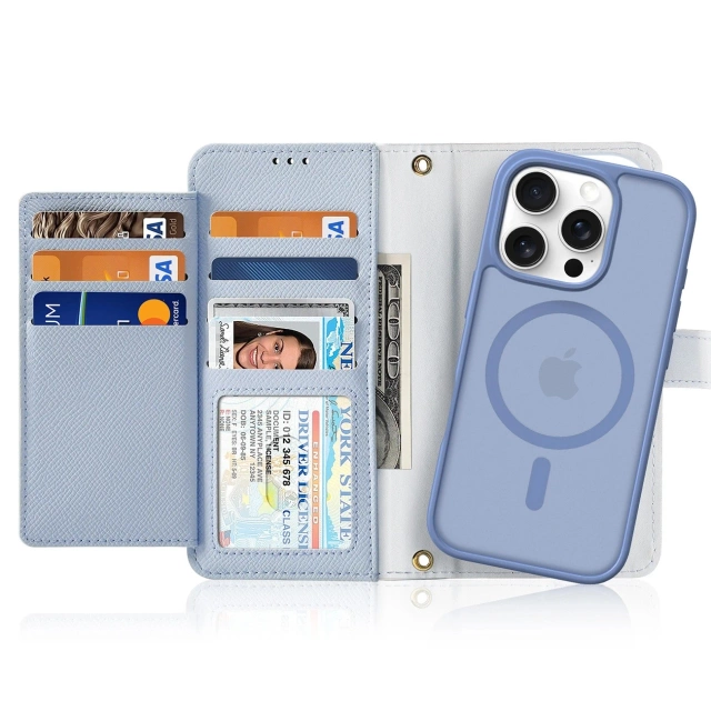 Leather cases for iPhone 16 Pro Max Dux Ducis Lawa with MagSafe wallet Blue