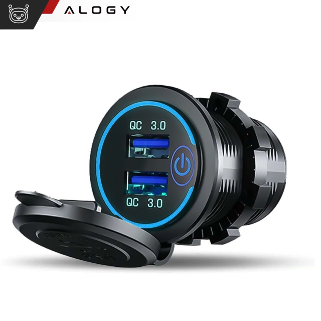 Napájací zdroj nabíjačky do auta / motorky Alogy konektory 2x USB QC 3.0 LED