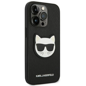 Karl Lagerfeld KLHCP14LSAPCHK protective phone case for Apple iPhone 14 Pro 6.1" hardcase black/black Saffiano Choupette Head Patch