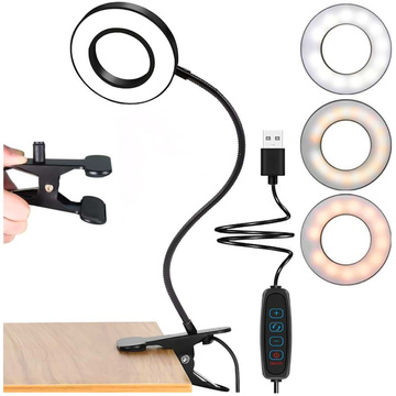 Lampa flexibilné kruhové svietidlo Alogy klip krúžok na stôl flexibilné univerzálne diaľkové ovládanie USB Black