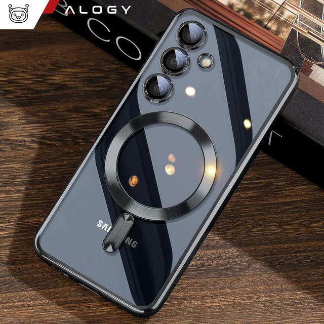 Hülle für Samsung Galaxy S24 Mag Safe Glamour Case Ringgehäuse Kameraschutz Alogy Schwarz transparent