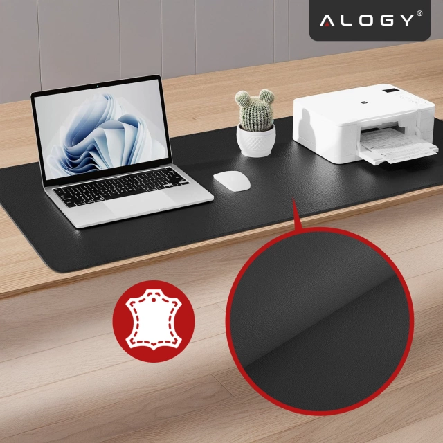 Podkładka na biurko 100×50 cm – antypoślizgowa mata ochronna z eleganckiej ekoskóry PU, pod mysz i klawiaturę, stylowa i trwała – Alogy WorkMat™ Czarna