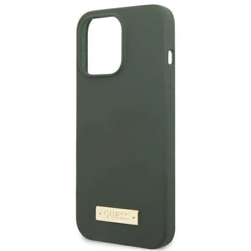 Etui Guess GUHMP13XSPLA do Apple iPhone 13 Pro Max 6,7" zielony/khaki pevné puzdro Silicone Logo Plate MagSafe