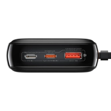 Powerbanka s rychlým nabíjením Baseus Qpow Digital Display 20000mAh 20W QC/PD/SCP/FCP s vestavěným Lightning kabelem černá