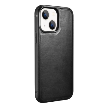 iCarer Leather Oil Wax case covered with natural leather for iPhone 13 mini black (ALI1211-BK)
