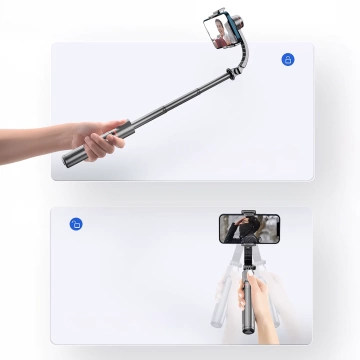 Stabiles Gimbal-Stativ mit Bluetooth-Fernbedienung, Selfie-Stick, LED-Lampe, 360° drehbarer Beleuchtung, 70 cm, Techsuit L19s, Schwarz