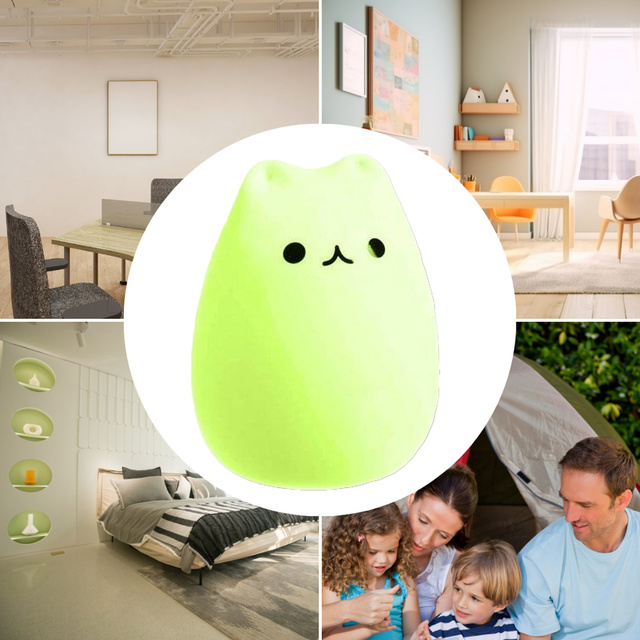 RGB LED noční světlo pro děti kotě kočka USB dobíjecí 16 barev silikonový dotek bílá