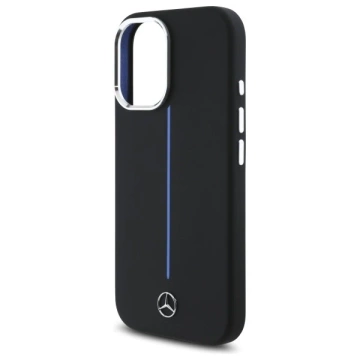 Чохол Mercedes для iPhone 16 6.1" Black MagSafe Hardcase Silicone Blue Stripe