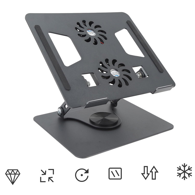 Stojanový stojan na notebook stůl 17,3" nastavitelný 360 chladící skládací hliník 25 x 21,7 cm Alogy Graphite