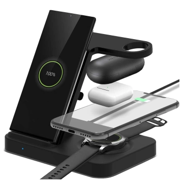 Qi 15W induktives Ladegerät für iPhone Apple Watch AirPods kabellose 3in1 Dockingstation Schwarz