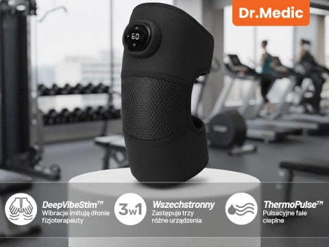 Heating band with massage for knee, elbow or shoulder – heating, joint pain relief, rehabilitation, thermotherapy – Dr.Medic FlexTherm™ Black