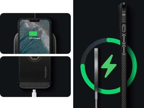 Spigen Rugged Armor case for Apple iPhone 13 Matte Black Glass