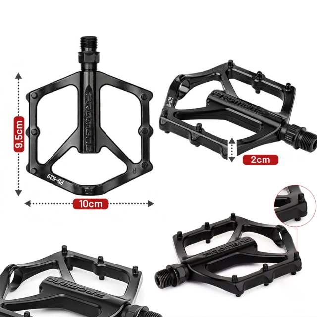 Pedały rowerowe platformowe MTB – aluminiowe, lekkie i wytrzymałe, 9/16”, szeroka platforma, antypoślizgowe piny – RideForce™ Czarne
