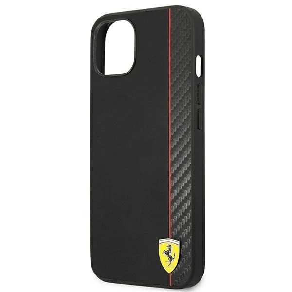 Puzdro na telefón Ferrari iPhone 13 mini 5,4" čierne/čierne pevné puzdro On Track Carbon Stripe