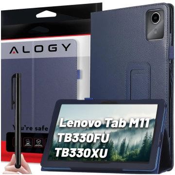 Skleněné pouzdro pro Lenovo Tab M11 10,95" TB330FU/TB330XU/TB331FC Kryt stojanu s flipem pro tablet Pouzdro Alogy Navy Blue Stylus Zdarma