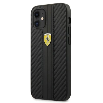 Puzdro Ferrari iPhone 12 mini 5,4" čierne/čierne pevné puzdro On Track PU Carbon