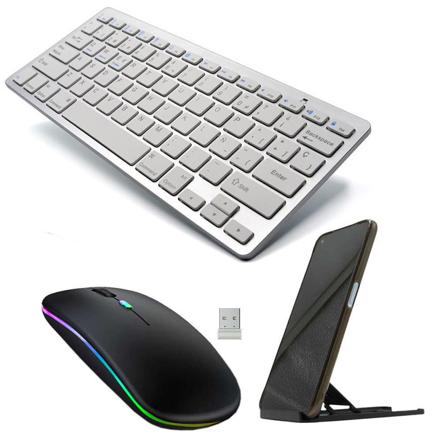 Univerzálna bezdrôtová Bluetooth klávesnica pre iPad iMac iOS Android Windows BT Mouse Tichý nastaviteľný stojan