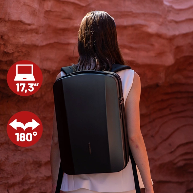 Mark Ryden 17.3" Laptop Backpack, USB Charging, Waterproof, Spacious and Practical, 180° Opening, Anti-Theft with TSA Lock and Suitcase Strap, 46x31x9 cm - Black
