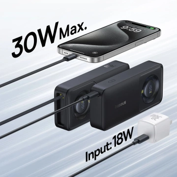 Baseus Free2Pull 10000mAh 30W Powerbank з портом USB-C і висувним кабелем USB-C - чорний