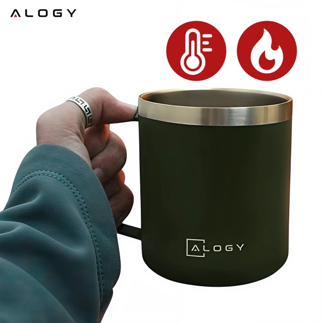 Termohrnček 420 ml s viečkom na kávu, čaj, oceľ, studené a teplé nápoje Alogy Green