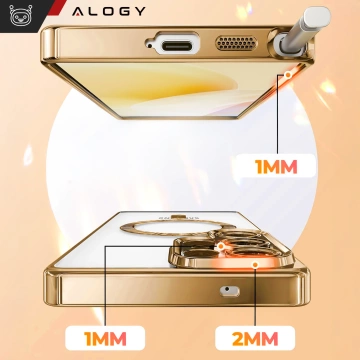 MagSafe-Hülle für Apple iPhone 16 Pro Max Alogy Glamour Luxus-Ringgehäuse Gold-Transparent